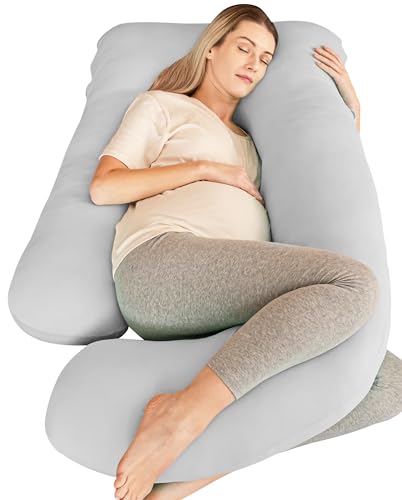 Image of Cute Castle Cooling Cover Pregnancy Pillows, Soft U-Shape Maternity Pillow with Removable Cover - Full Body Pillows for Adults Sleeping - Pregnancy Must Haves - Jumbo 57 Inch - Light Grey