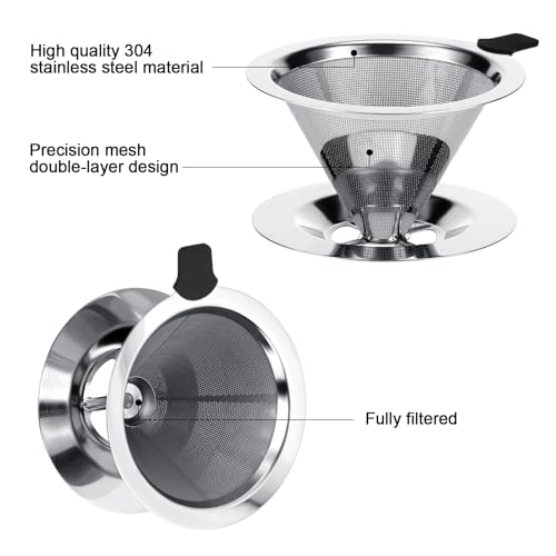 Kasanni Kaffeefilter Edelstahl Kaffeefilter Wiederverwendbar Kaffee Filter Einfach Zu SäUbern Ideal Zum Filtern Von Papierlose Zum üBergießEn Von Kaffee