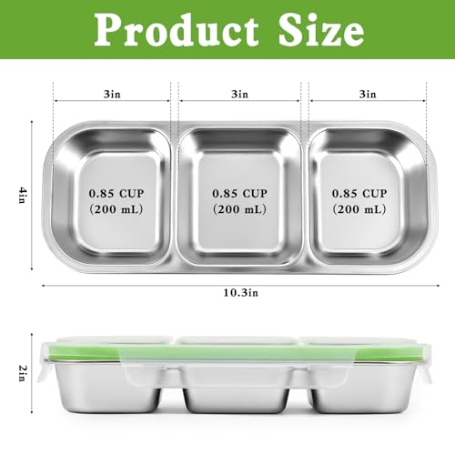 UPTRUST Reusable Snack Containers with Lids, 2pcs Stainless Steel 3-Compartment Snack Box, Divided and Leak-Proof Design for Take-Out Condiments and On-the-Go Snacks by UPTRUST - Image 4