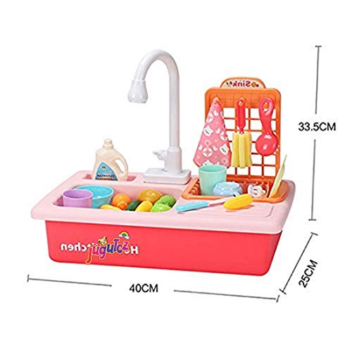 Image of Play Sink with Running Water, Kids Play Kitchen Toy Sink Electronic Dishwasher, Pretend Role Play Kitchen Toys Set with Upgraded Working Faucet and Dishes Playset