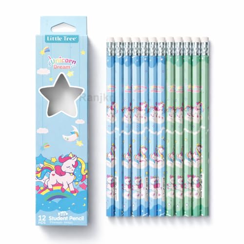 Image of Unicorn Dream HB Pencils for Kids (12 Pcs) | Cute Printed Student Writing Pencil Set with Eraser | School Stationery, Handwriting Practice, Return Gift, Birthday Party Favors