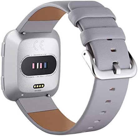 Surace Compatible for Fitbit Versa Bands Leather Strap Replacement for Fitbit Versa Band Compatible for Fitbit Versa 2 Versa Lite Bands Smart Watch, Gray