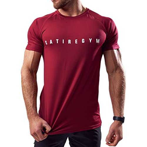 Satire Gym® - Fitness T-Shirt Men's Slim Fit – Functional & Quick-Drying Sports Shirt for Men – Men's Fitness Shirt as Bodybuilding Shirt & Workout Gym Shirt, red, L