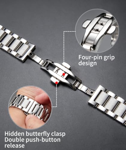 Image of BINLUN Thick Stainless Steel Watch Band Metal Heavy Polished Matte Brushed Finish Watch Strap Replacement for Men Women 16mm /18mm /20mm /21mm /22mm /23mm /24mm /26mm