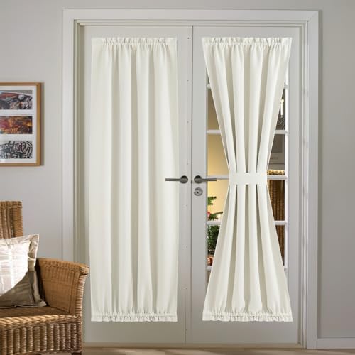 NICETOWN Classroom Door Window Curtain, Farmhouse Room Darkening Faux Linen Front Curtains for Kitchen Rod Pocket Thermal Insulated French Door Shade