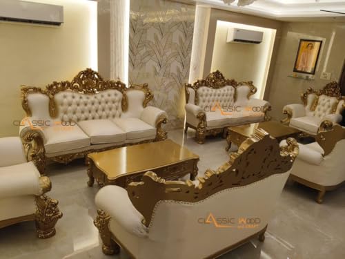 Classic Wood and Craft 3+3+2+2+1+1 Luxury Royal Sofa Set Car...