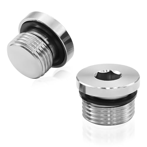 NYTKL 2PCS M18 x 1.5 Sensor Plug with Inner Hex Head 304 Stainless Steel Allen Key Slotted Plugs with O-Rings Leakproof O2 Sensor Plug Replacement for Motorbike Truck Motorcycle