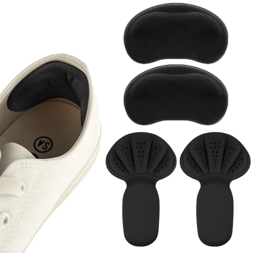 4PCS Heel Pads for Shoes Too Big, Back of Heel Cushion Inserts Pads, Adhesive Back of Heel Grips Inserts for Boots, Too Big Loose Shoes, Reusable Heel Guards Liners Anti Blister Heel Protectors(Black)