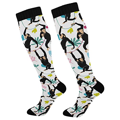 Wusikd Funny Monkey Compression Socks for Women and Men Circulation Colorful Long Socks for Athletic Running 1