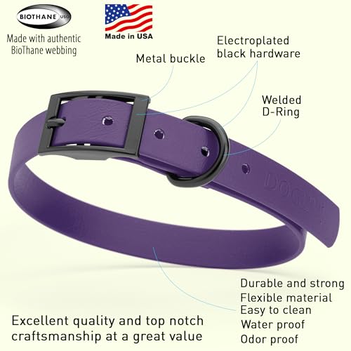 Image of Dogline Biothane Waterproof Dog Collar Strong Coated Nylon Webbing with Black Hardware Odor- Proof for Easy Care Easy to Clean High Performance Fits Small Medium or Large Dogs, Violet Purple