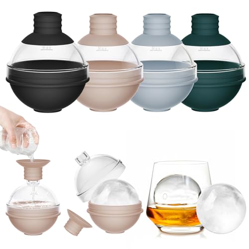 Stampo Grandi Cubetti di Ghiaccio Rotondi con Coperchio a Imbuto - Stampo in Silicone da 6 cm per Ghiaccio per Whisky, Cocktail, Vino e Altre Bevande (4 Pezzi) - Stampi Circolari Riutilizzabili Facili