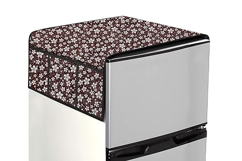 Image of The Furnishing Tree Fridge Top Cover Compatible for Samsung RT37C4512BX /HL, 322 LTR WxL 65x111 in CM Floral Pattern Brown White