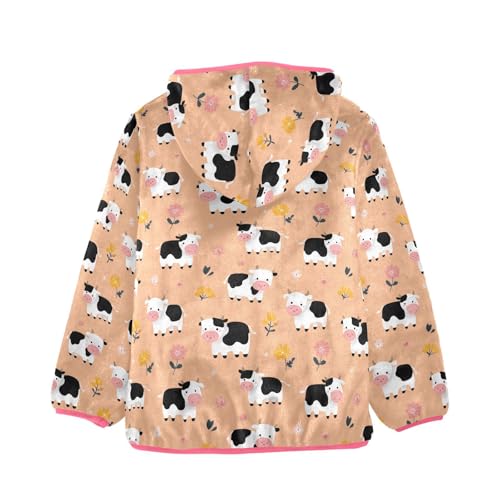 Cute Cow Toddler Fleece Jacket Baby Girls Hooded Zipper Long Sleeve Thick Warm Outerwear 3-10 Years2