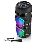 Portable Bluetooth Speaker with 20W Loud Stereo Sound, 40cm Large Wireless Outdoor Party Speaker with Colorful RGB LED Lights, Wired Karaoke Microphone, Rechargeable Battery for Long Playtime