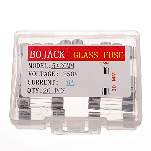 BOJACK 5x20mm 6A 6amp 250V 0.2x0.78 Inch F6AL250V Fast-Blow Glass Fuses(Pack of 20 Pcs)
