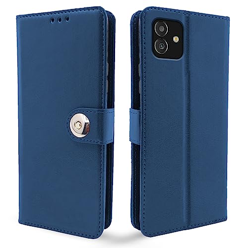 Image of Pikkme Samsung Galaxy M13 5G Flip Cover Leather Finish | Inside TPU with Card Pockets | Wallet Stand and Shock Proof | Complete Protection Button Flip Case (Blue)