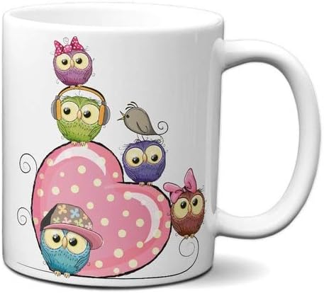 Caneca Corujas Coração Amor Presente Criativo