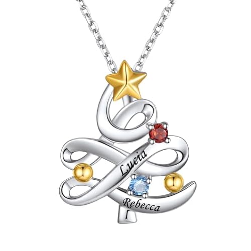 Custom4U Birthstone Name Pendant Necklace for Women, Custom Name Necklace with 1-5 Birthstones CZ, Silver/Gold Plated Personalized Jewelry New Mom Grandma Gifts for Birthday Mother's Day Chr