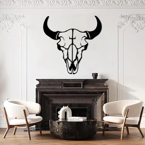 Décoration murale en métal crâne de vache noir style amérindien