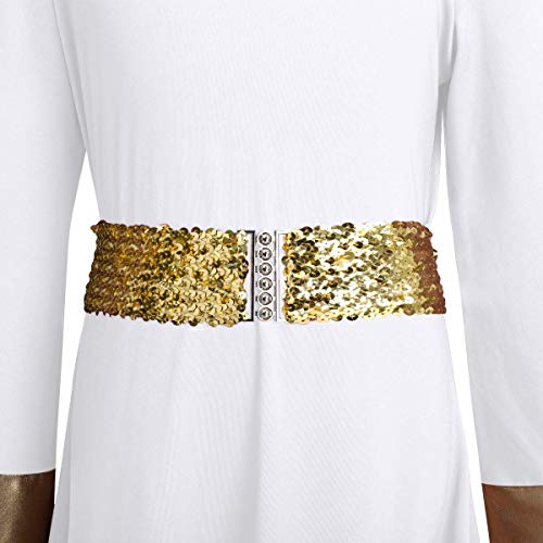 image for OwlFay Little Big Girls Metallic Gold Praise Dance Dress with Sequins 
