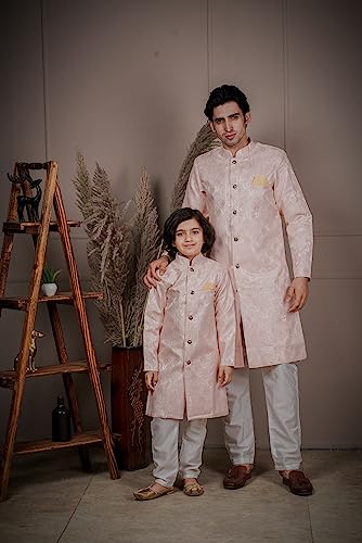 Image of Amzira Men's Soft Cotton Indo Western Kurta Pyjama Set with Mandarin Collared Neck Long Sleeves Button Closure and Solid Pant