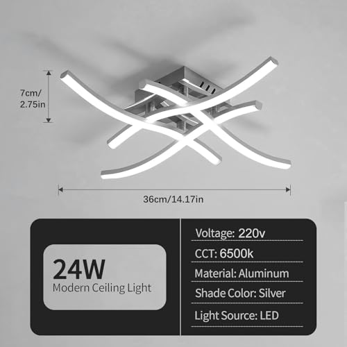 LED Modern Ceiling Light, Elegant Curved Design, 4 Built-in LED Boards, 24W 2700 LM 6500K Cool White Modern Ceiling Fixture for Living Rooms, Dining Room, Bedroom, Hallway and Corridor - Image 5