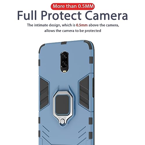 Image of Pikkme D5 Tough Armor Bumper Back Cover Case for Oneplus 7 |Ring Holder & Kickstand in-Built (Blue)