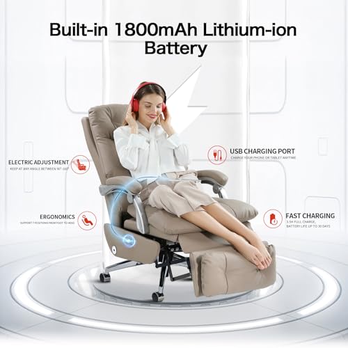 LEAGOO S001 Automatic Executive Home Office Chair Electric Big and Tall Ergonomic Reclining Office Chair with Foot Rest, High-Back PU Leather Computer Desk Chairs with Wheels Rolling Task Chair