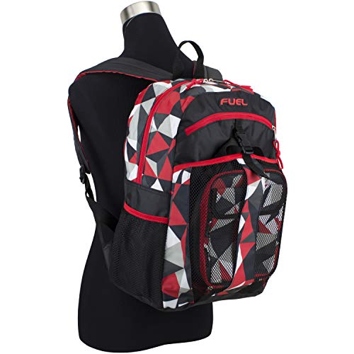 Fuel Backpack With Lunch Box Combo – 18.5” Two Compartment Water Resistant Durable Adjustable Straps With Side Water Bottle Pockets 2 In 1 Set – Red Geo #TOP6
