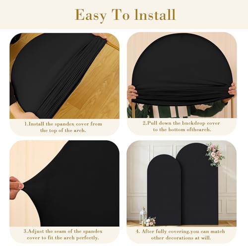 Image of Black Photo Arch Backdrop Cover Set of 2 Spandex 7.2 and 6ft Black Arch Covers Stretchy Backdrop Party Arch Stand Covers for Birthday Baby Shower Wedding Bridal Shower Banquet Background Decorations