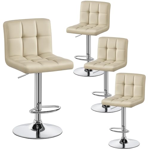 Image of Yaheetech Bar Stools Set of 4, Adjustable PU Leather Swivel Barstools, Modern Counter Stools with Back and Footrest, Counter Height Barstools for Bar, Kitchen, Dining Room, Khaki
