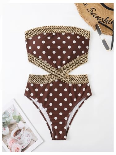 Image of Milumia Women's Stitch Detail Strapless One Piece Swimsuit Cut Out Bandeau Bathing Suit