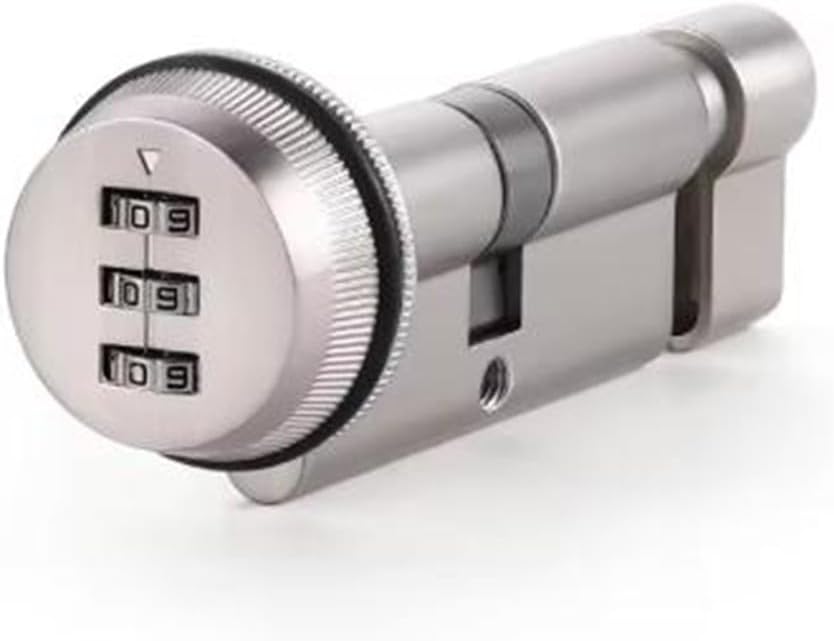 Mechanical Combination Lock Cylinder Wooden Doors, 70mm Length, 3-Digit Password Handle Lock without Key, Brushed Nickel, Compatible with 30-50mm Door Thickness(Gold)