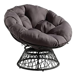 OSP Home Furnishings Wicker Papasan Chair with 360-Degree Swivel, 40” W x 36” D x 35.25” H, Grey Frame with Grey Cushion