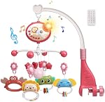 Mini Tudou Baby Crib Mobile with Music and Lights,360°Rotation Remote Control Musical Mobile for Crib with 400 Lullabies,Projection Night Light and Chewable Rattle Toy,Crib Mobile for Girls and Boys