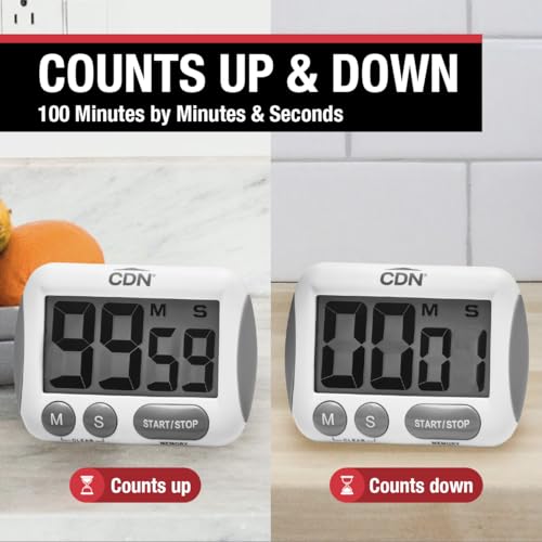 CDN Extra-Big Digit Timer | Counts Up & Down, 100 Minutes by Minutes & Seconds, Extra-Large Digits, Loud Alarm, Stand, Hang, Magnet Mounting, Perfect for Batch Baking - TM15