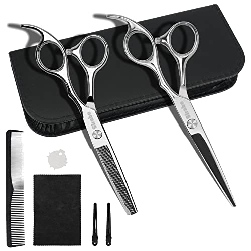 Hair Cutting Scissors Thinning Shears Kit,6.5 Inch Professional Haircut Scissors Beard Trimming Shaping Grooming With Comb And Case,Sliver Hairdressing Shears Set For Men Women Pets Barber Salon Home #TOP7