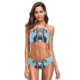Parte superior del bikini de cuello alto sujetador suave acolchado cuello halter ajustable y correas traseras; la parte inferior del bikini triangular se corta con una pierna mediana y está cubierta de manera moderada