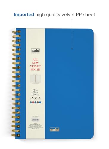 Image of SOLO Velvet Finish Spiral Notebook | A5 Size, 160 Unruled Pages, 80 GSM | Fountain Pen Friendly Premium Journal for Sketching & Writing