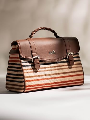 Image of ZOUK Heritage Satchel Bag - Gwalior Weaves | Jute | Vegan Leather Handcrafted With Detachable Sling Strap