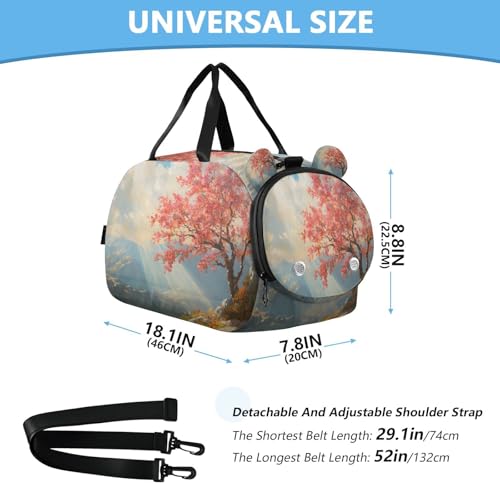 YETTASBIN Sport Travel Duffel Bag for Girls Boys, Autumn Tree Leaves Large Waterproof Weekender Overnight Bag, Detachable Shoulder Strap Gym Bag with Shoe Compartment & Wet Pocket3