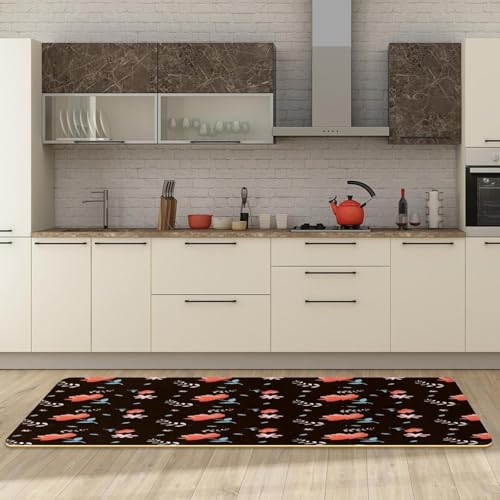 Alfombrillas de cocina VAPOKF con flores rojas para decorar el pasillo y el cuarto de lavado 3