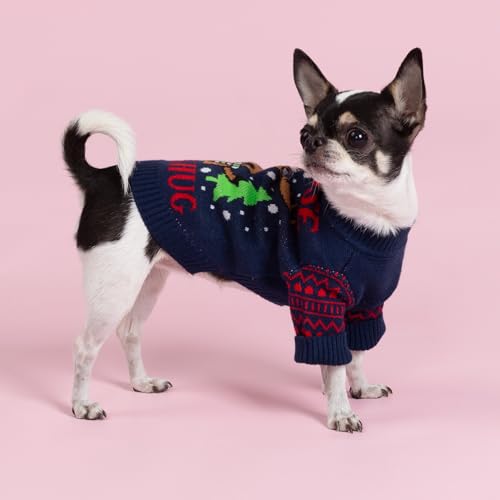 Image of Fitwarm Funny Moose Dog Ugly Christmas Sweater, Winter Dog Clothes for Small Dogs Girl Boy, Pet Xmas Outfit, Navy, Large