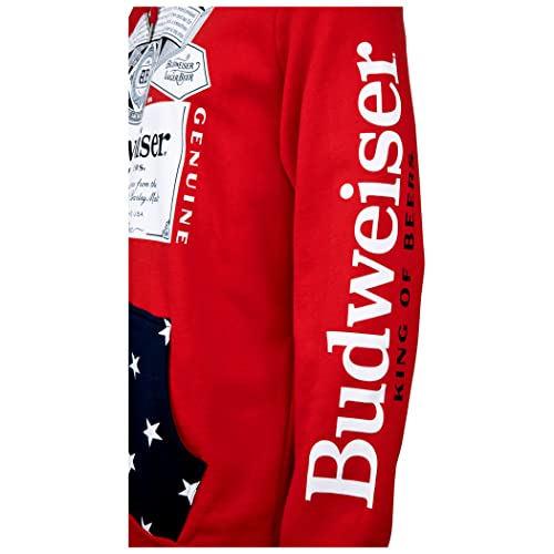 Beer Gear Budweiser Label and Stars Hoodie with Logo on Sleeve B09YMZVLMT4