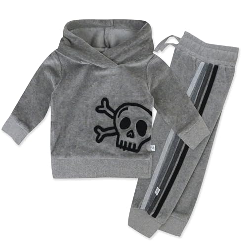 Image of HonestBaby Velour Pullover Hoodie and Zip Front Sweatshirt and Jogger Sweatpants Set Baby, Toddler, Boys, Girls