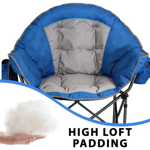 Image of Oversized XXL Padded Camping Chairs for Adults, 1Pcs 500lbs Heavy Duty Support, 500G Ultra-Thick Cushion Sofa-Like Comfort, Folding Lawn Chair with Cooler Bag & Side Pockets, Blue