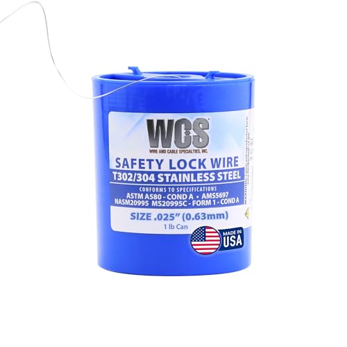 WCS .025 Stainless Steel Safety Lock Wire, T302/304, NASM20995C MS20995C, ASTM A580 Condition A, AMS5697, 1 lb Dispenser Can, Approx 595 ft
