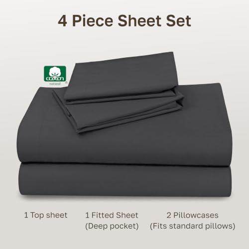 Image of California Design Den Natural 100% Cotton Sheets Full Size Bed Set with Deep Pockets - Soft Sateen Weave, Durable Full Size Bed Sheets Dark Grey (Black Tone)