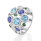 Psiroy Women's Jewelry Statement Rings 925 Sterling Silver Plated Simulated Blue Topaz Flower Ring Size 10