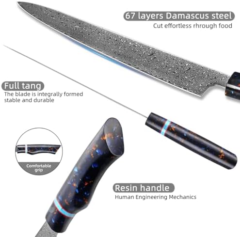 Kitchen Knife Set VG10 Damascus Steel 8 PCS Chef's Knife Sharp Full Tang Slicing and Cutting Knife,Professional Forged Handmade Suitable for Professional Chefs,Culinary Experts and Home Cooks